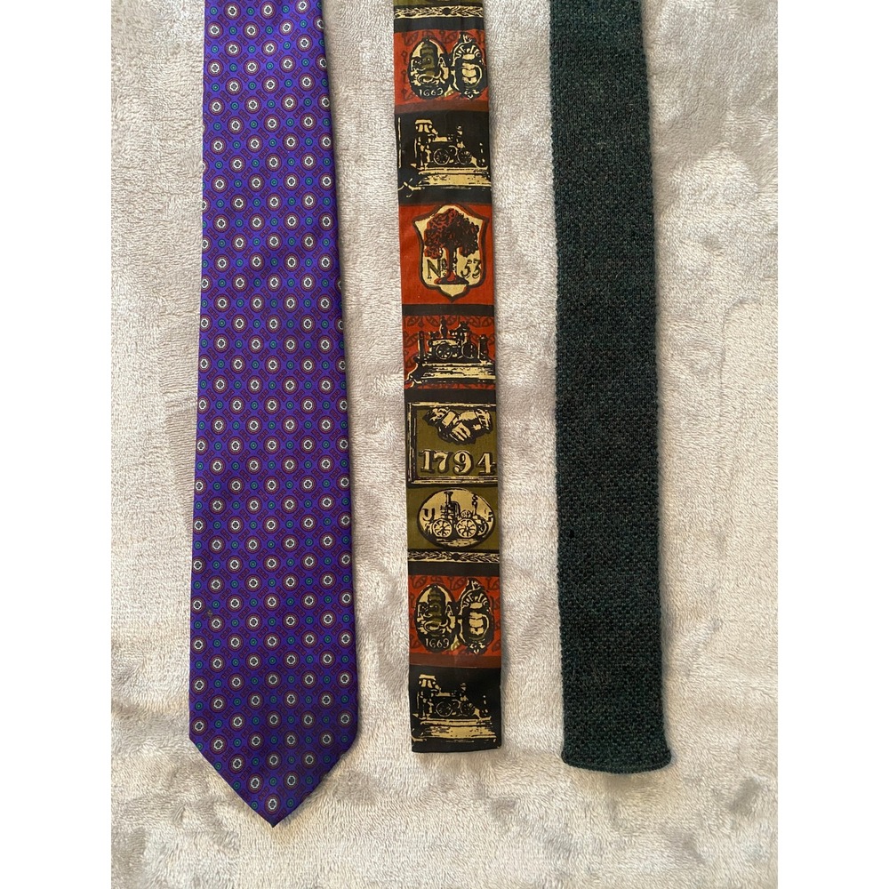 Rooster Necktie Bundle Multicolored Silk Cotton Mohair Wool Square‎ End VTG 3pc